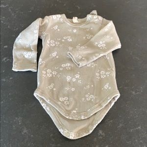 Quincy Mae green and white floral ribbed onesie